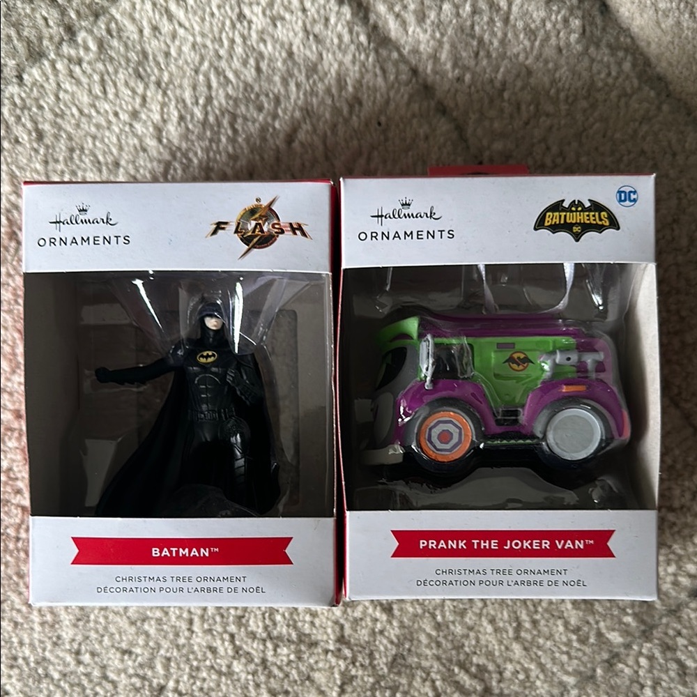 Batman and Joker Hallmark Ornaments Black and Purple Action Figures Playset